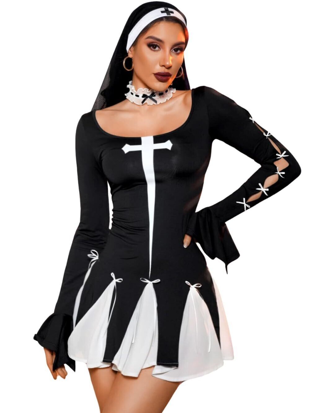 1494 Nun Costume ,Sexy Halloween Costumes,4 Piece Cosplay Outfits One Size